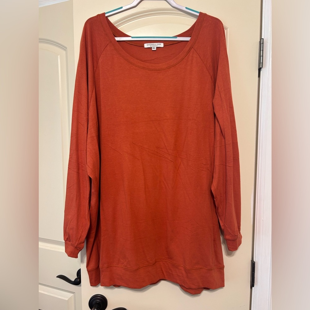 Rust color long sleeve boutique tshirt.  Size 4x fits like a 3x.